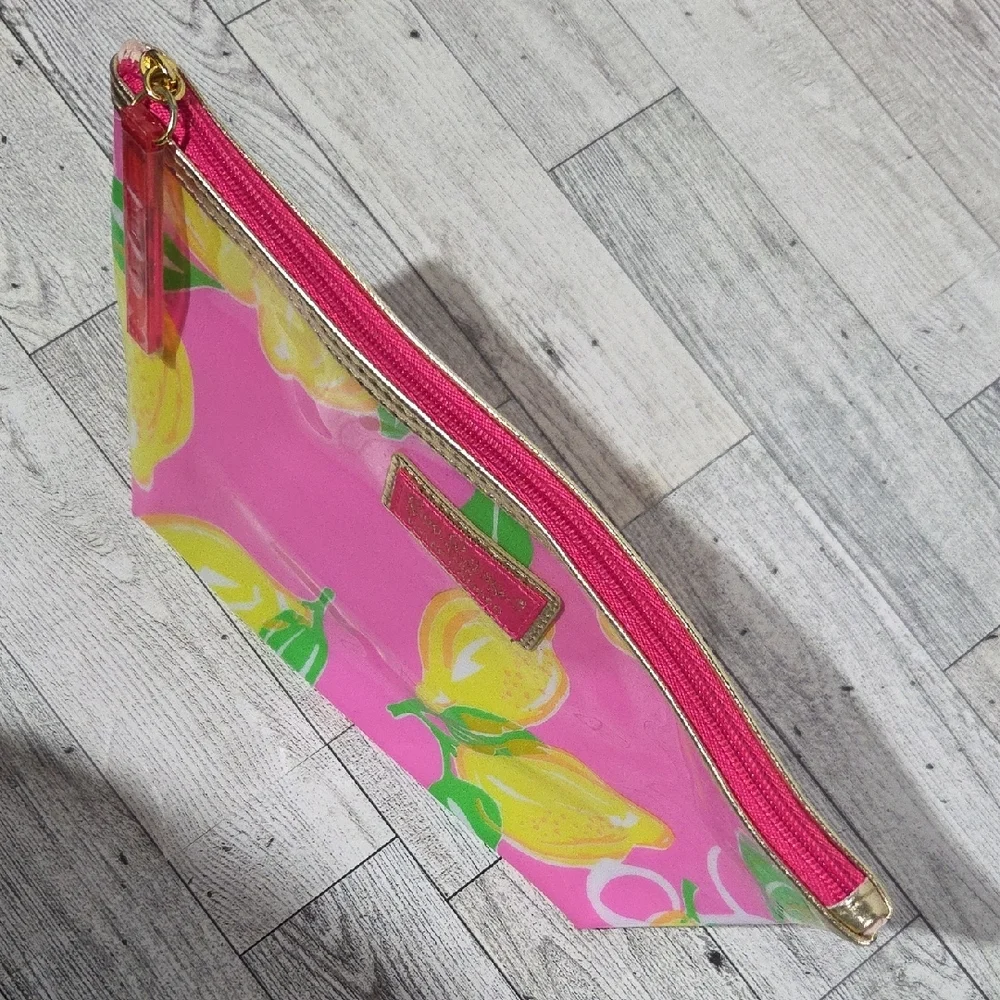 Lilly Pulitzer Estee Lauder Pink and Yellow Lemon PVC Cosmetic Bag